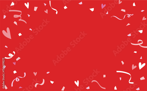 ハートと紙吹雪のキュートな背景イラスト素材