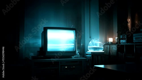 Retro television in a dimly lit room