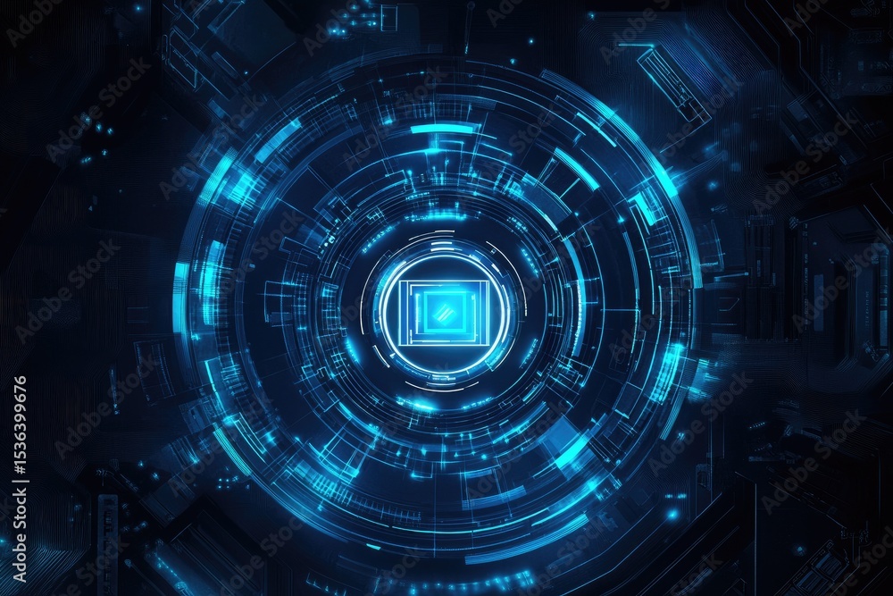 Fototapeta premium Abstract, glowing, circular, digital circuit