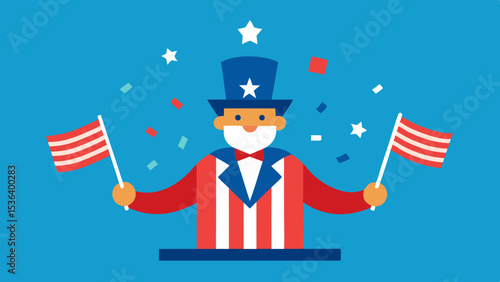 Uncle sam cartoon character celebrating independence day