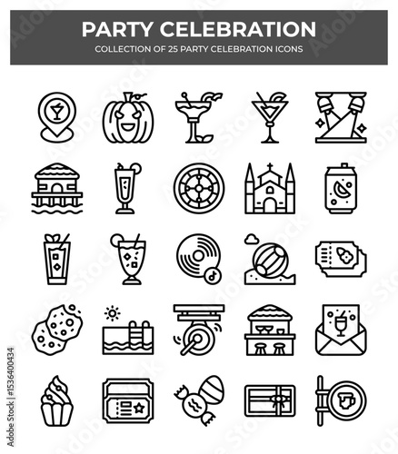 Party Celebration Icon Set. 25 Fun Event Icons