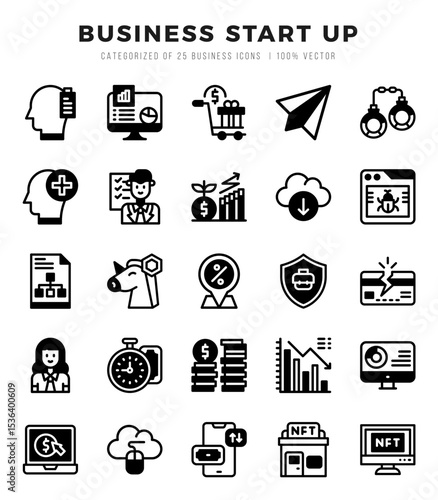 Business Start Up icons set. Collection of simple Lineal Filled web icons.