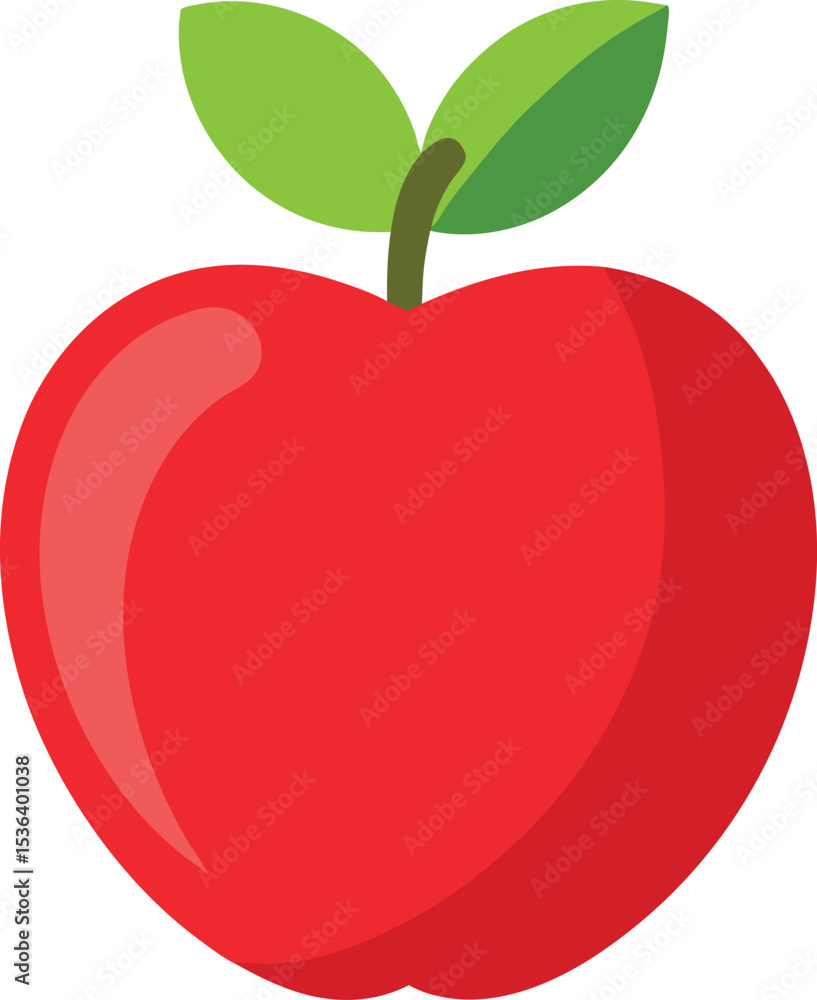 Fototapeta premium Red apple vector illustration: fresh, ripe, and healthy fruit with a green leaf, isolated on white