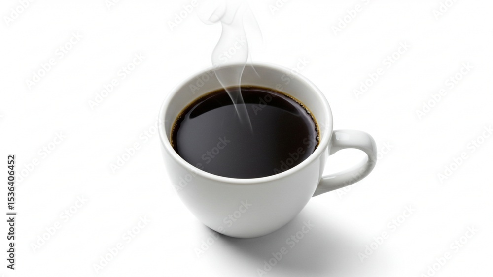 Obraz premium White coffee cup with hot black coffee in the middle of a plain white background