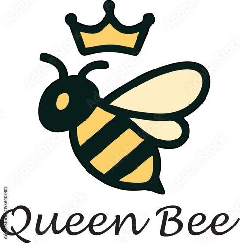 vector logo queen bee mascot cartoon honeybee with crown cute yellow black insect design for product branding