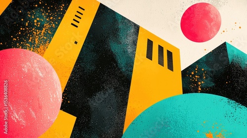 Abstract urban landscape with colorful planets digital art surreal environment artistic viewpoint creative concept
