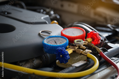 Car AC System Refrigerant Check and Recharge.