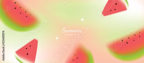 Summer season gradient futuristic art background vector. Modern wallpaper design with watermelon. Illustration design for social media, print, cover, banner, backdrop, packaging, ads.
