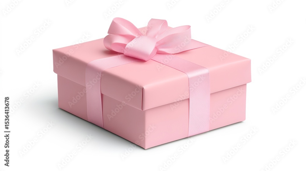 Obraz premium A beautifully wrapped pink gift box with a delicate ribbon is perfect for celebrations and special occasions, Ideal for invitations, promotional materials, or social media posts about gifting,
