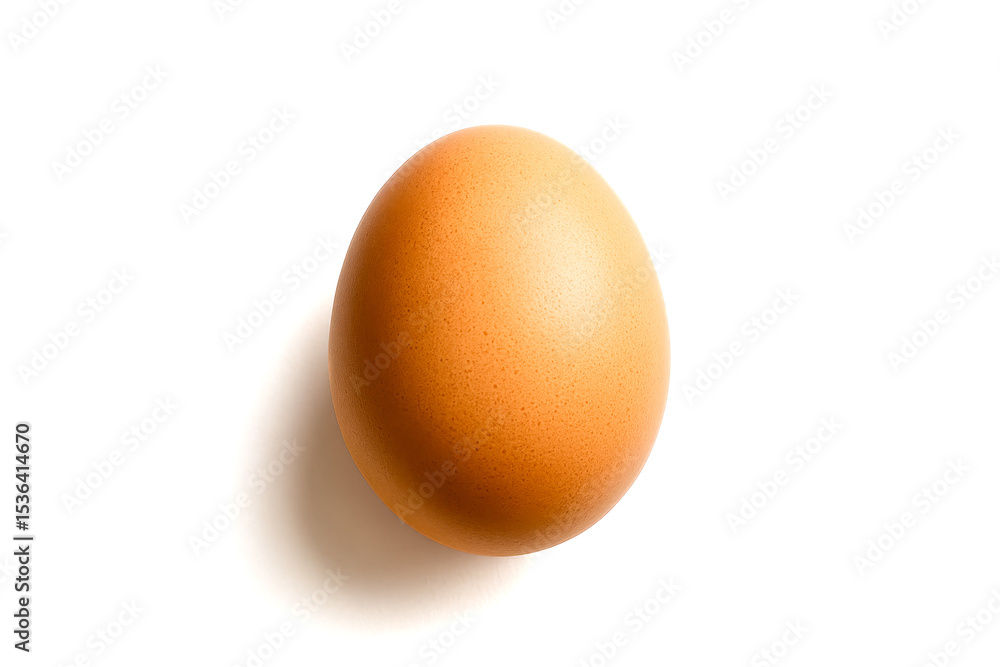 Closeup angled view of rustic brown chicken egg casting soft shadow on white surface isolated for culinary presentation and creative composition designs Closeup angled view of rustic brown chicken egg casting soft shadow on white surface isolated for culinary presentation and creative composition designs