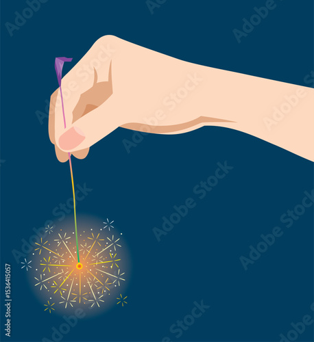手で線香花火を持っているイメージイラスト
