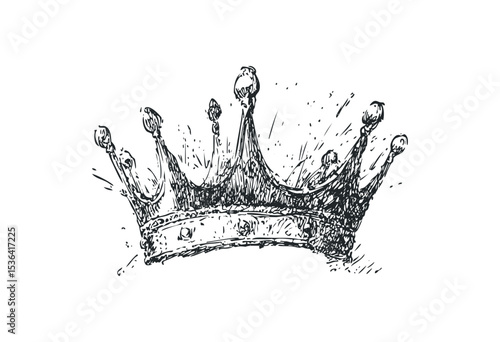 Hand-drawn sketch of a royal crown with detailed ornamentation. Vector retro hand drawn illustration