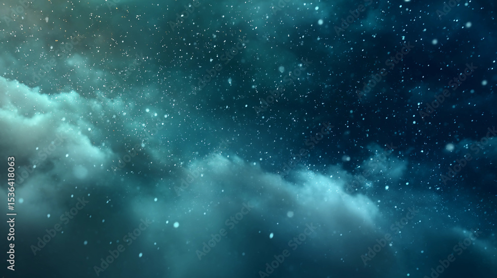 Fototapeta premium Blue-Green Gradient Night Sky with Stars and Clouds Illustration
