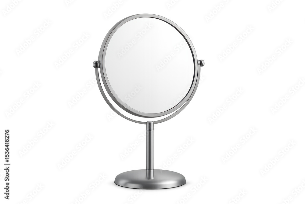 Chrome cosmetic mirror on transparent background reflecting light, perfect for beauty and makeup concepts Chrome cosmetic mirror on transparent background reflecting light, perfect for beauty and makeup concepts