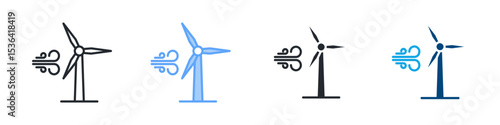 Windmill Icon Set Multiple Style. Design In Outline, Blue, Glyph, Dualtone
