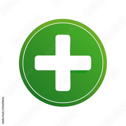 A green circle containing a white plus sign, centered on a white background.