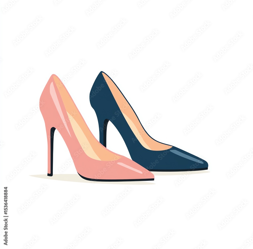 Naklejka premium Elegant Pink and Dark Blue High Heels, Stylish Footwear, Fashionable Design