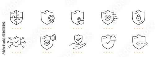 Shield line icons. Editable stroke