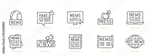 Mass media related line icons. Editable stroke