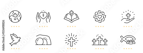 Christian related line icon set. Editable stroke