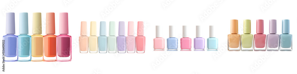 A collection of various pastel colored nail polish bottles A collection of various pastel colored nail polish bottles