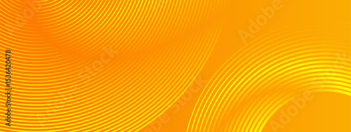 Bright yellow concentric curved lines on an orange background. Suitable for abstract backgrounds, bright designs, summer themes, modern art concepts.