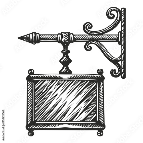 Vintage Engraved Shop Sign with Decorative Bracket for Business Branding, Marketing Materials, Website Design, and Artistic Content Creation  