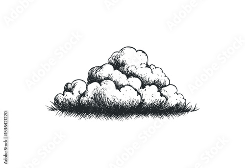 Hand-drawn sketch of a cumulus cloud. Vector retro hand drawn illustration
