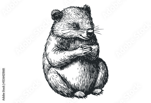 Hand-drawn illustration of a content wombat in intricate detail. Vector retro hand drawn illustration