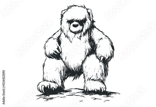 Detailed sketch of a sitting bear with shaggy fur. Vector retro hand drawn illustration