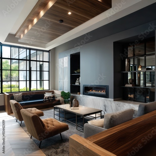 Chic lounge featuring sleek furniture, clean lines, and relaxing ambient lighting to unwind.