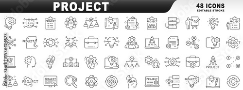 Big set of project management related line icons. Editable stroke
