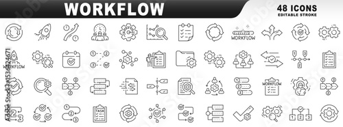 Big set of workflow related line icons. Editable stroke