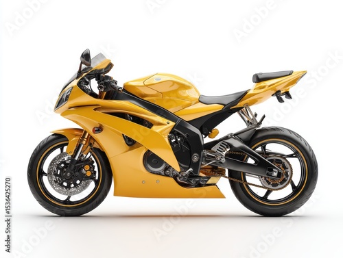 Yellow Sportbike Studio Shot Profile View on White Background