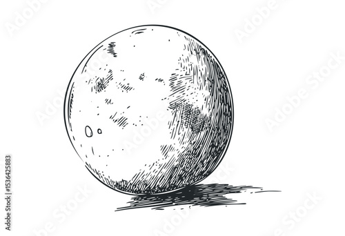 Hand-drawn sketch of a detailed moon with craters and shadows. Vector retro hand drawn illustration