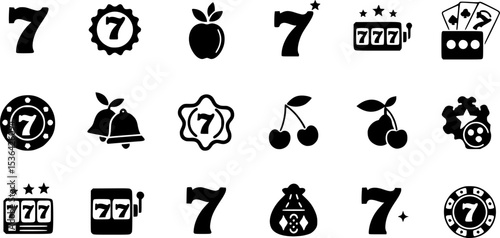 Lucky 7 icons set simple vector. Casino slot
