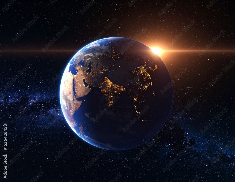 Fototapeta premium Flat Earth floating in digital space, vintage conspiracy concept