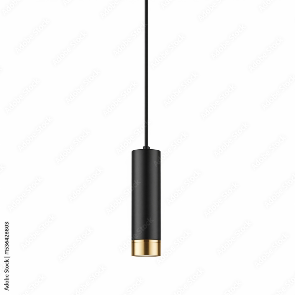 Obraz premium minimalist black and gold cylindrical pendant light isolated on white