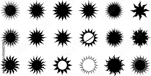 Starburst price icons set. Burst icons represent exploding and shattering objects, indicating sudden releases of energy or destruction
