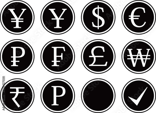 通貨記号のアイコンセット　モノトーン