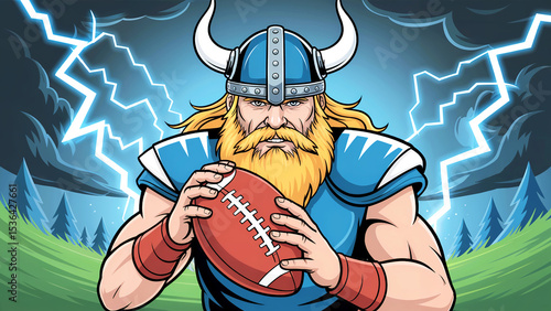 Viking football player in stormy weather
