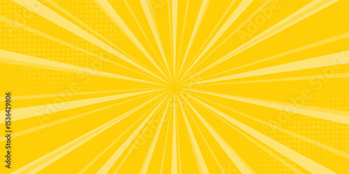 Yellow abstract background with light of sunburst. yellow starburst with halftone. sun ray retro background with flash