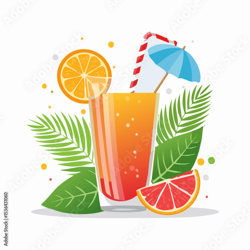 Tropical Citrus Beverage with Umbrella and Straws