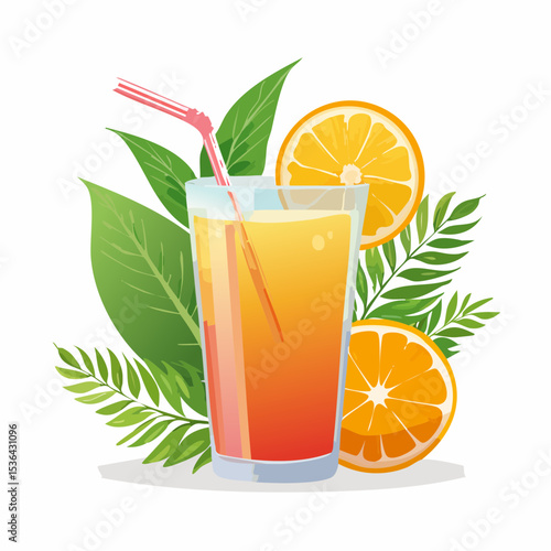 Refreshing Summer Orange Drink Vector Illustration