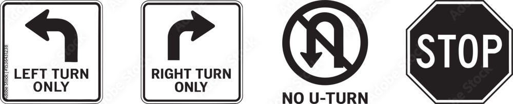 Printable Black and White Road Signs: Turns, Stops, U-Turns
Printable Black and White Road Signs: Turns, Stops, U-Turns