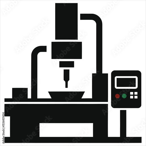 (Injection Molding Machine)Industrial automated drilling machine graphic/A simple, clean vector graphic of an automated drilling machine.