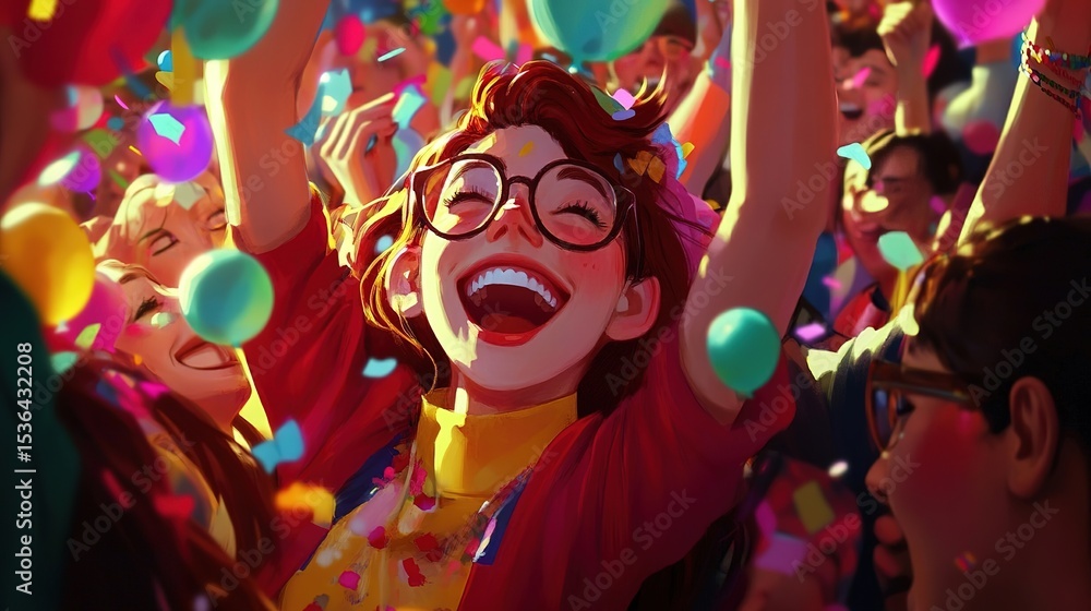 Joyful crowd, vibrant celebration Joyful crowd, vibrant celebration