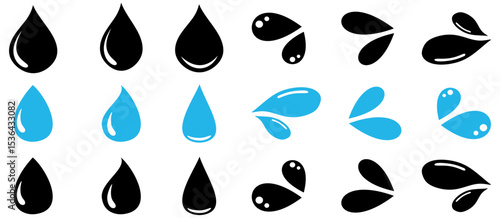 Water drop icon different shape, water drops collection, oil drop, Isolated on white background