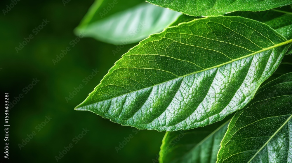 Detailed close-up of vibrant green leaves illuminated by natural light; the intricate patterns showcase the beauty of nature and the harmony found within foliage. Detailed close-up of vibrant green leaves illuminated by natural light; the intricate patterns showcase the beauty of nature and the harmony found within foliage.