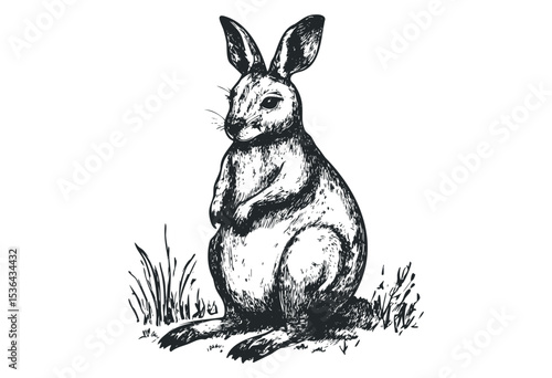 Detailed sketch of a rabbit in a natural pose. Vector retro hand drawn illustration